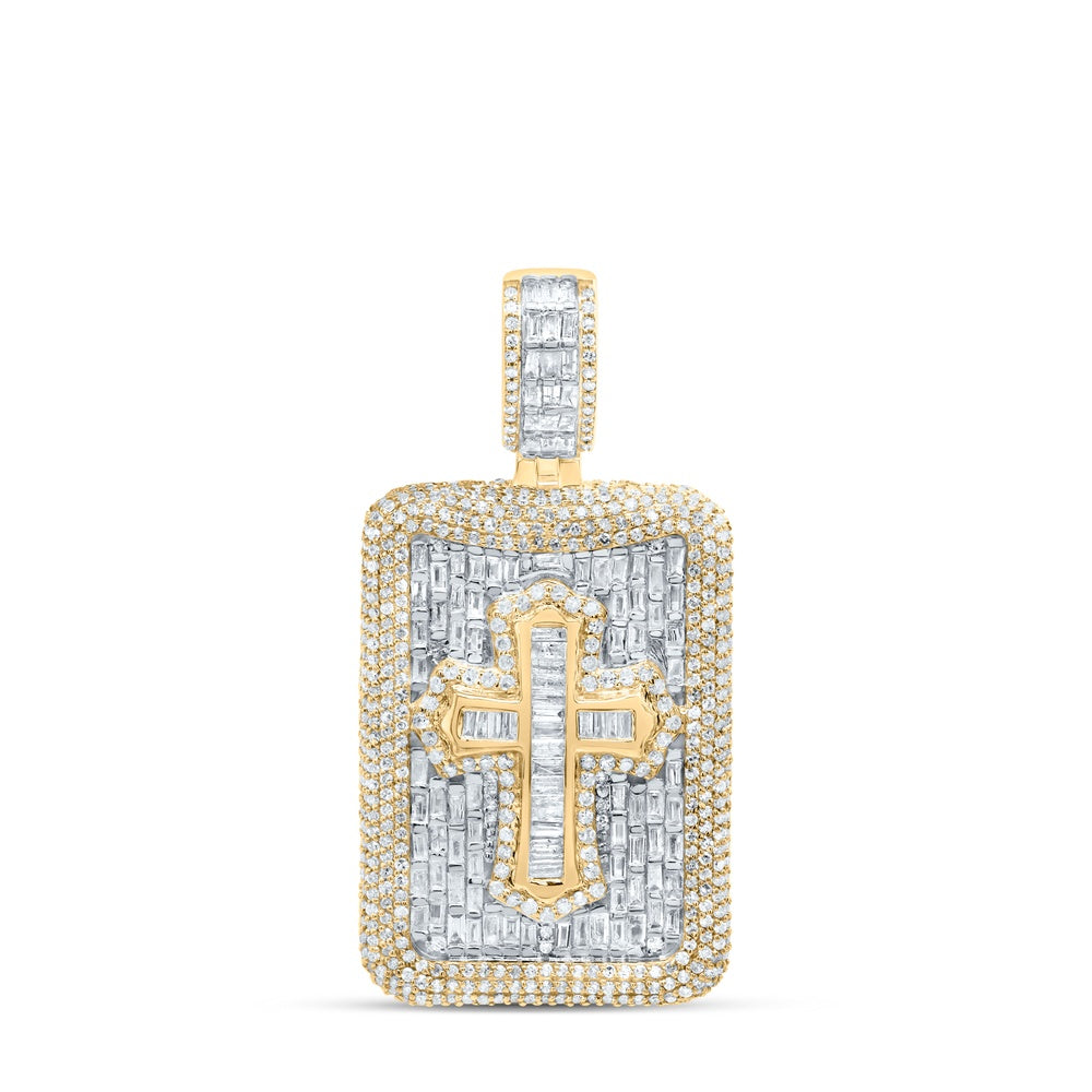 3.78 Ctw Natural Diamond Dogtag Cross Religious Pendant in 10k Yellow Gold