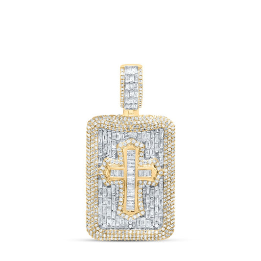3.78 Ctw Natural Diamond Dogtag Cross Religious Pendant in 10k Yellow Gold