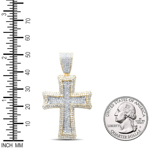 2.67 Ctw Natural Diamond Cluster Cross Religious Pendant in 10k Yellow Gold