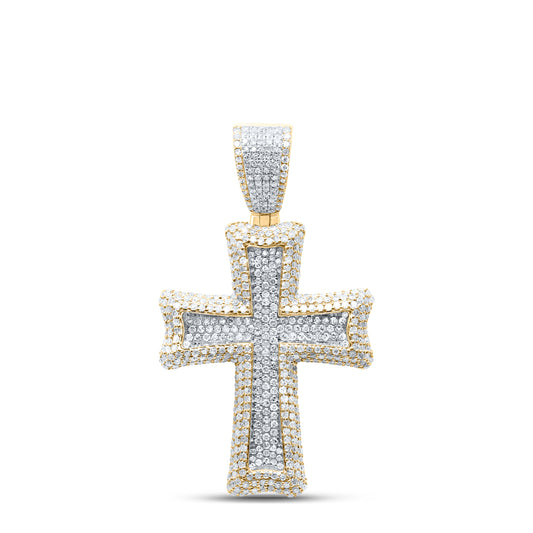 2.67 Ctw Natural Diamond Cluster Cross Religious Pendant in 10k Yellow Gold