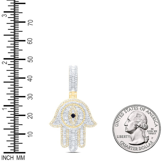 1.52 Ctw Natural Diamond Evil Eye Hamza Pendant in 10k Yellow Gold