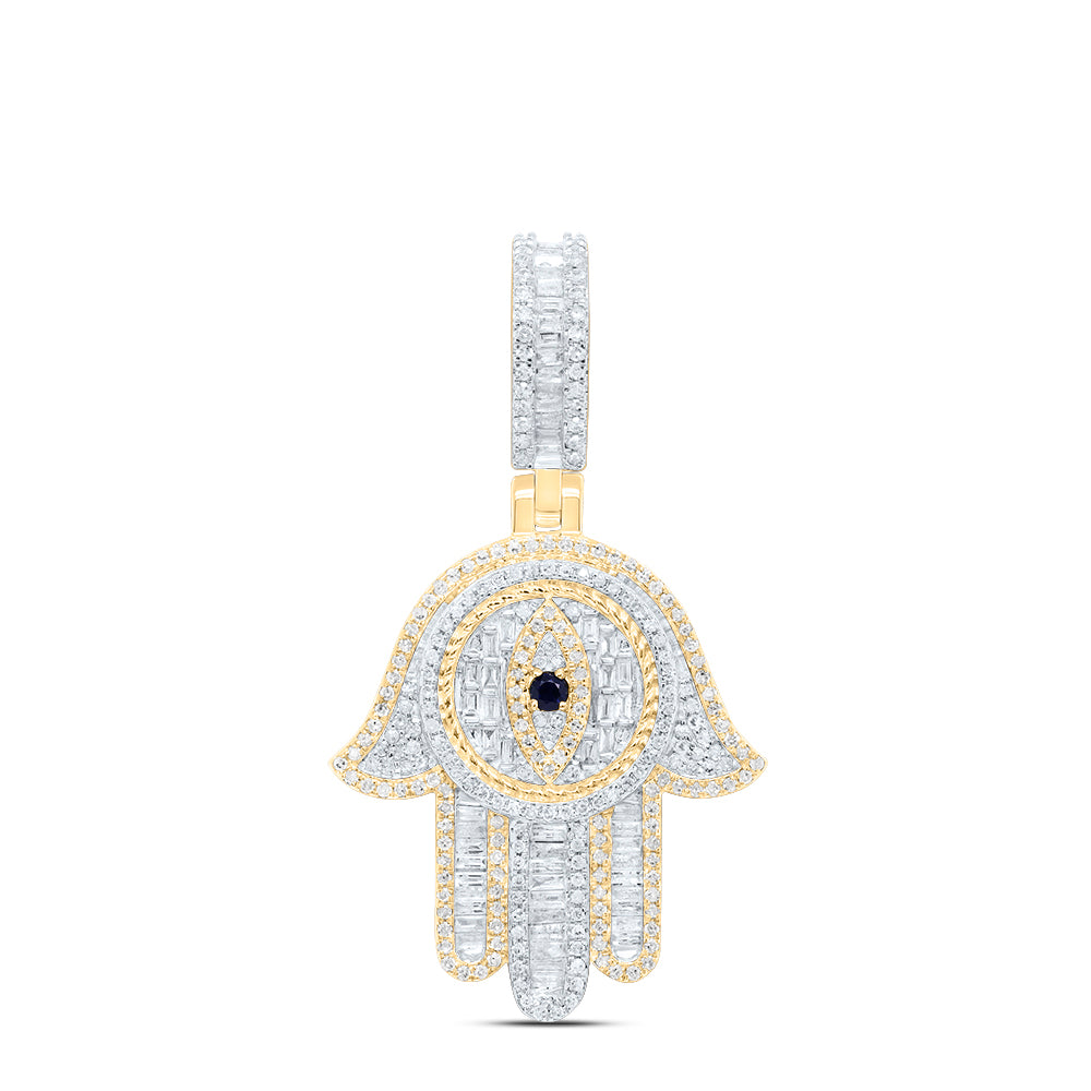 1.52 Ctw Natural Diamond Evil Eye Hamza Pendant in 10k Yellow Gold