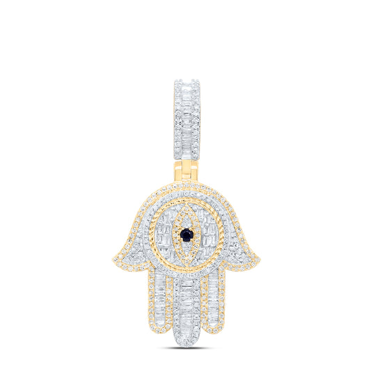 1.52 Ctw Natural Diamond Evil Eye Hamza Pendant in 10k Yellow Gold