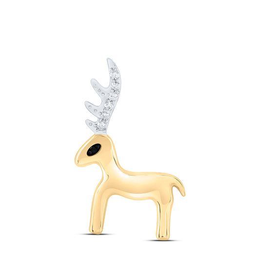 0.05 Ctw Natural Diamond Reindeer Animal Pendant in 10k Yellow Gold