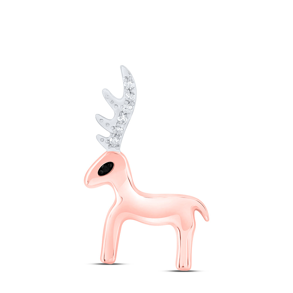0.05 Ctw Natural Diamond Reindeer Animal Pendant in 10k Rose Gold