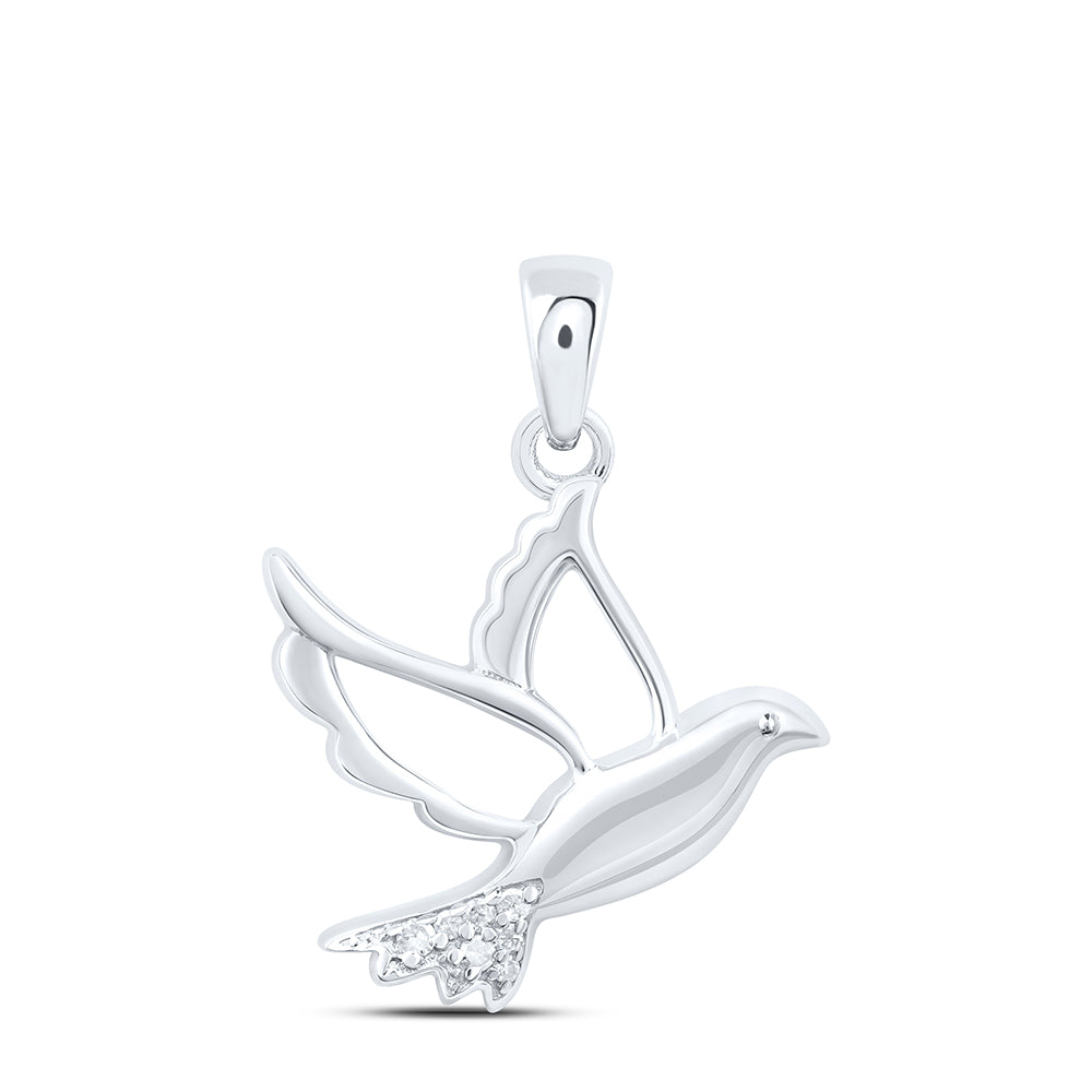 0.02 Ctw Natural Diamond Dove Bird Animal Pendant in Sterling Silver