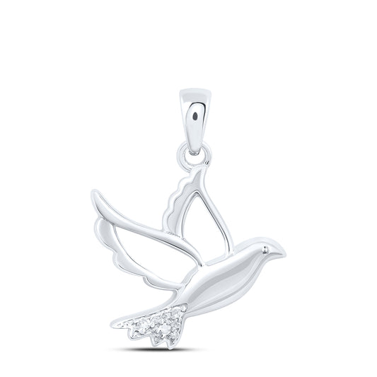 0.02 Ctw Natural Diamond Dove Bird Animal Pendant in Sterling Silver