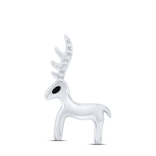 0.05 Ctw Natural Diamond Reindeer Animal Pendant in 10k White Gold