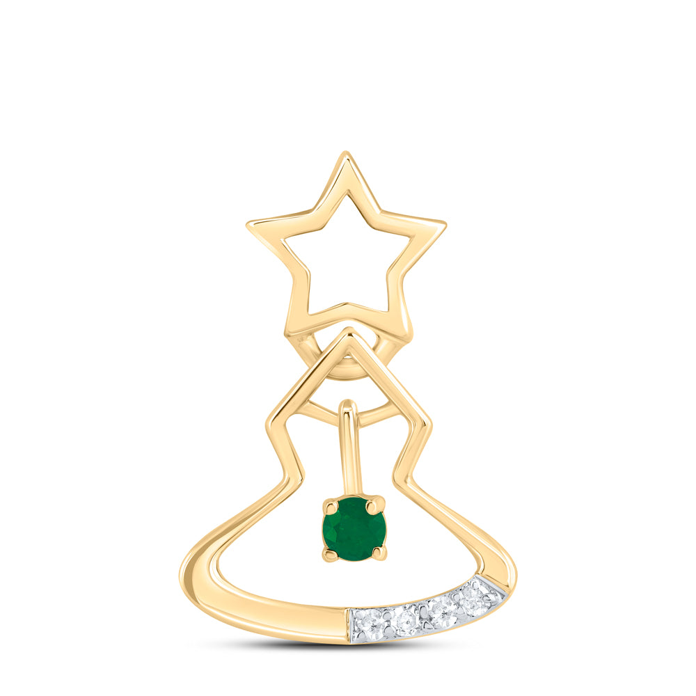 0.07 Ctw Natural Diamond Green Christmas Tree Gift Pendant in 10k Yellow Gold