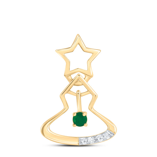 0.07 Ctw Natural Diamond Green Christmas Tree Gift Pendant in 10k Yellow Gold