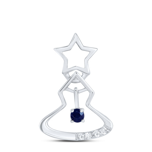 0.06 Ctw Natural Diamond Blue Christmas Tree Gift Pendant in 10k White Gold