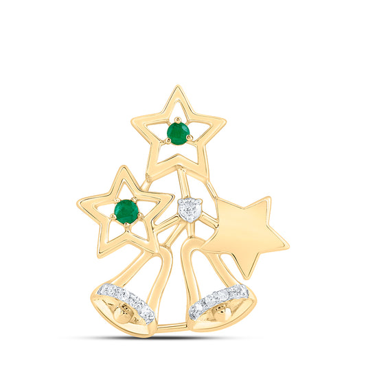 0.09 Ctw Natural Diamond Red Star and Bell Pendant in 10k Yellow Gold