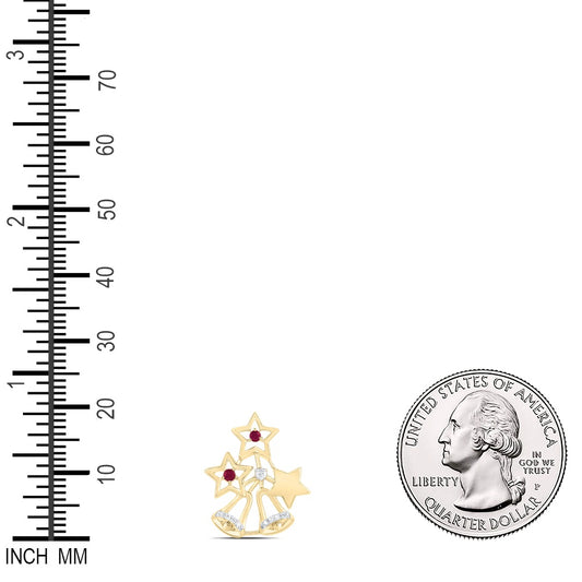 0.1 Ctw Natural Diamond Red Star and Bell Pendant in 10k Yellow Gold