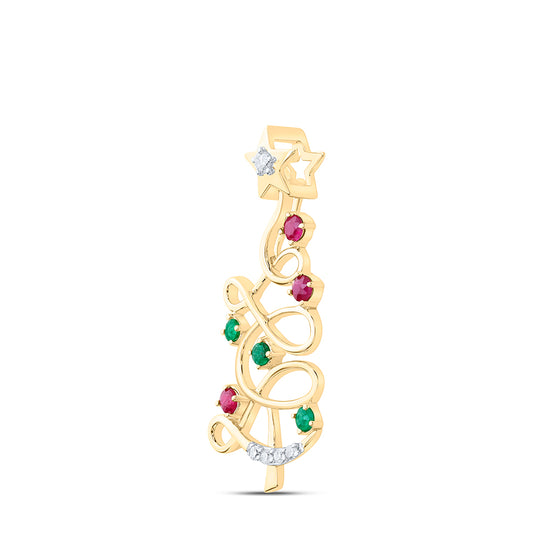 0.18 Ctw Natural Diamond Multi Color Christmas Tree Pendant in 10k Yellow Gold