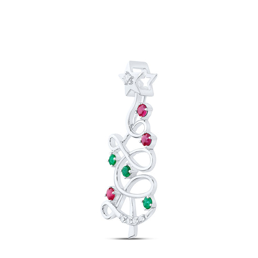 0.18 Ctw Natural Diamond Multi Color Christmas Tree Pendant in 10k White Gold