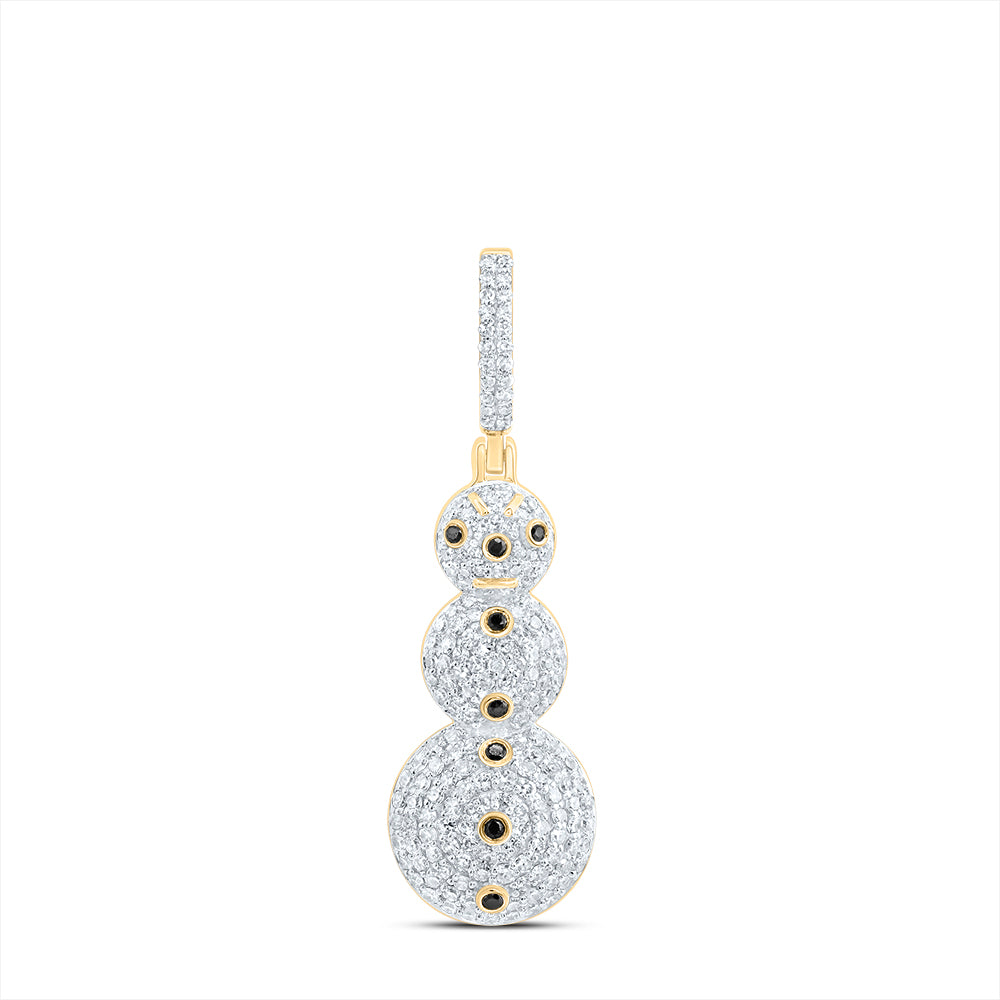 0.81 Ctw Natural Diamond Black Button Snow Man Pendant in 10k Yellow Gold