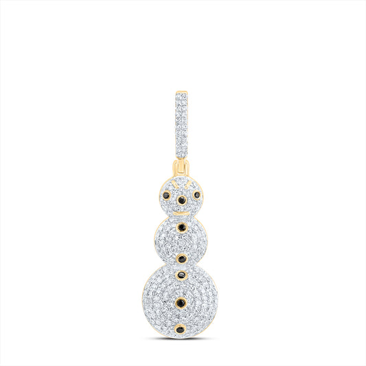 0.81 Ctw Natural Diamond Black Button Snow Man Pendant in 10k Yellow Gold