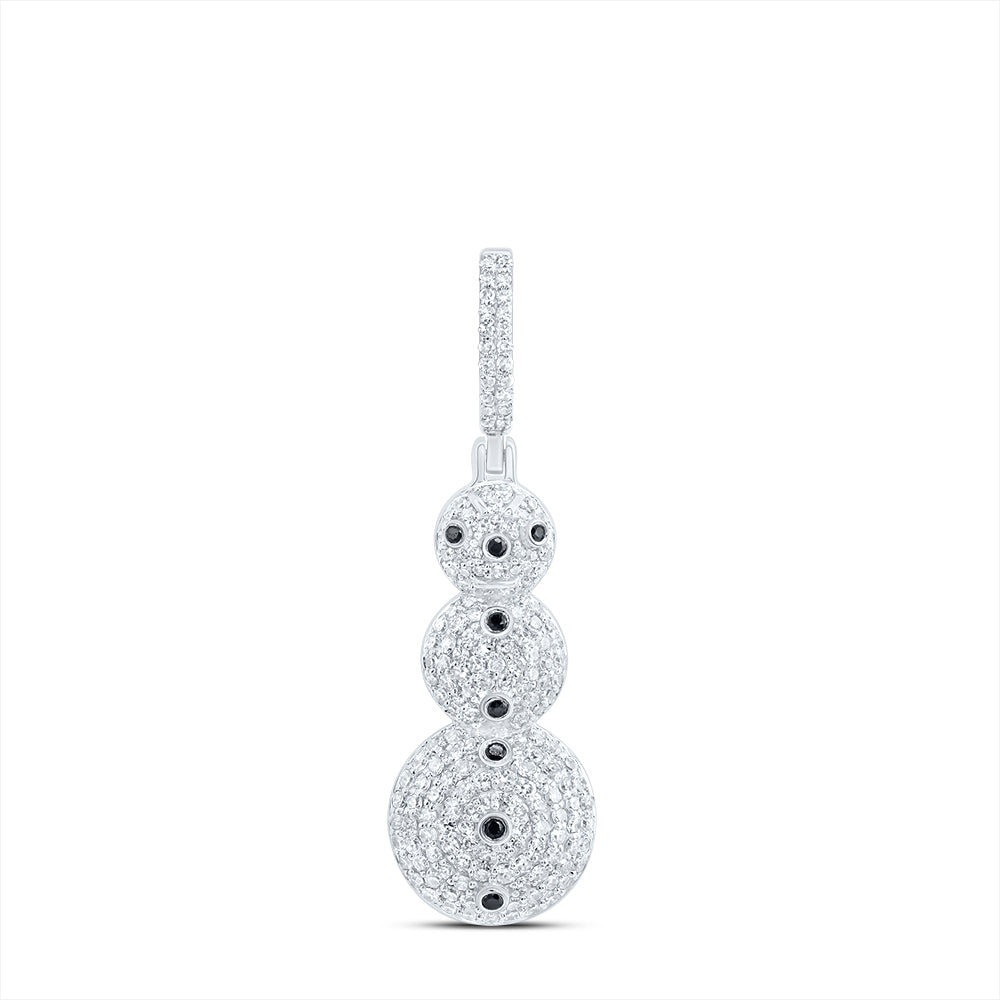 0.81 Ctw Natural Diamond Black Button Snow Man Pendant in 10k White Gold