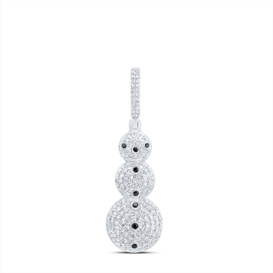 0.81 Ctw Natural Diamond Black Button Snow Man Pendant in 10k White Gold