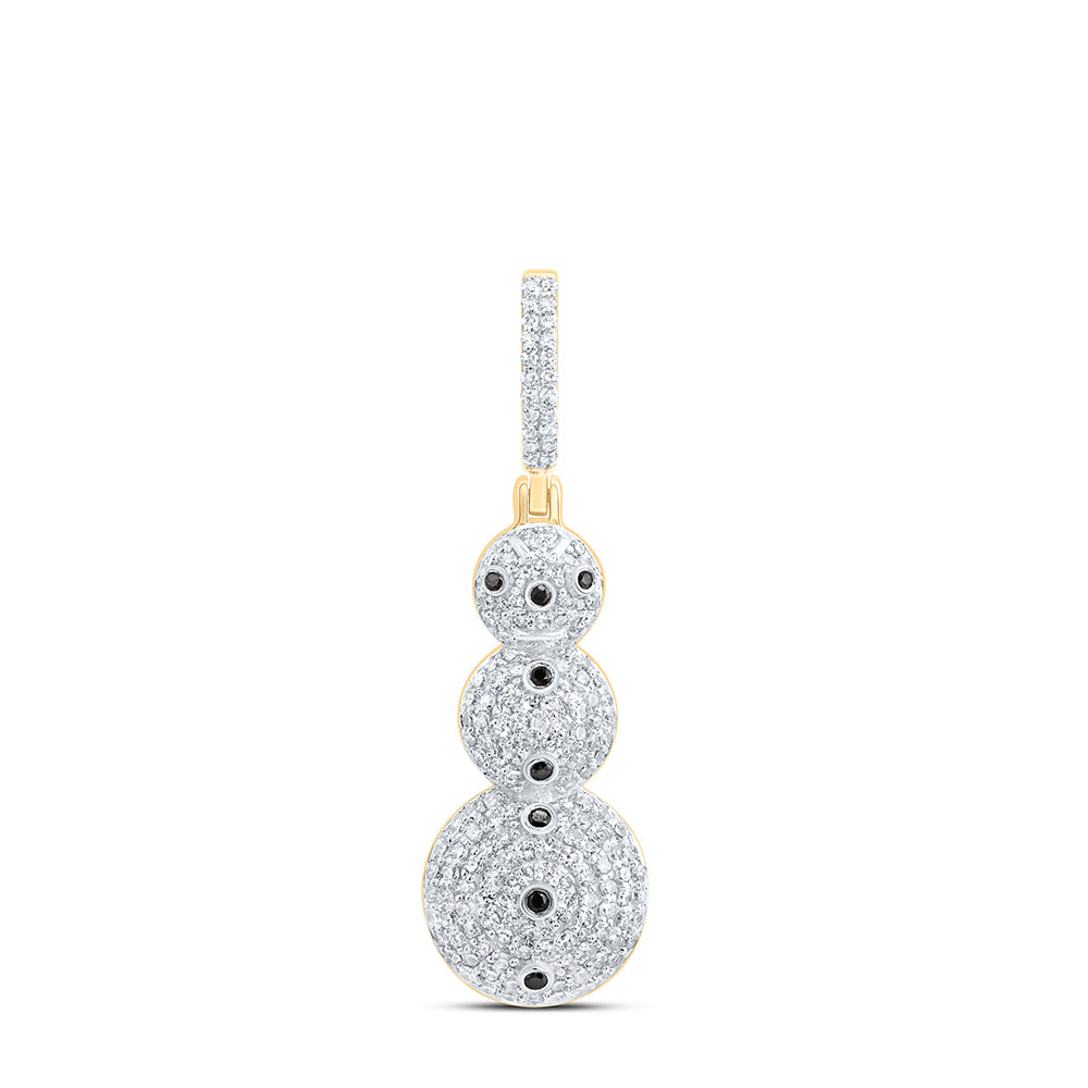 1.14 Ctw Natural Diamond Snowman Pendant in 10k Yellow Gold