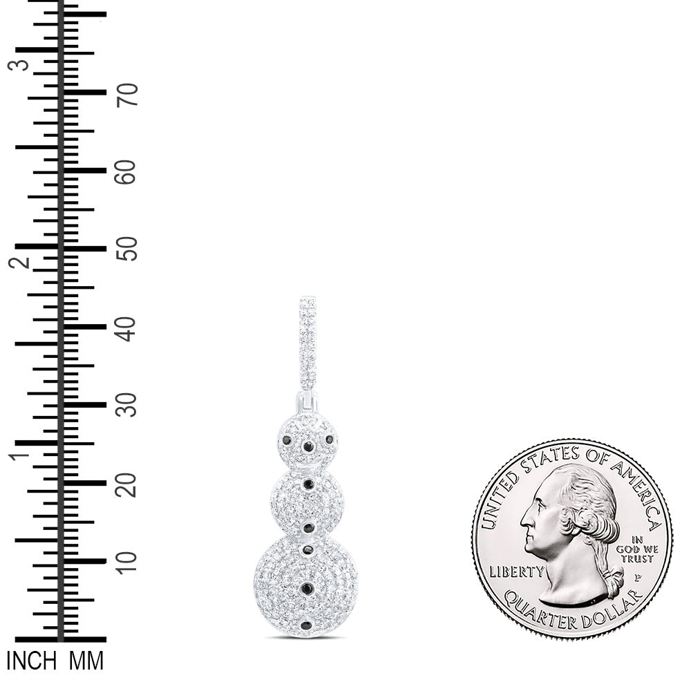 1.12 Ctw Natural Diamond Snowman Pendant in 10k White Gold