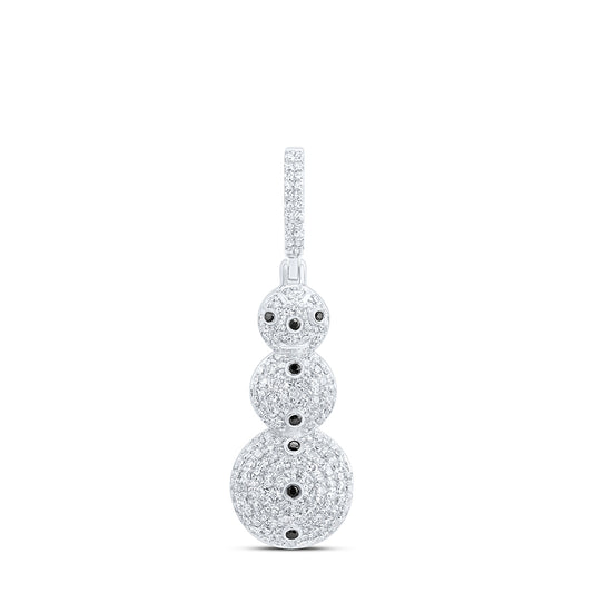 1.12 Ctw Natural Diamond Snowman Pendant in 10k White Gold