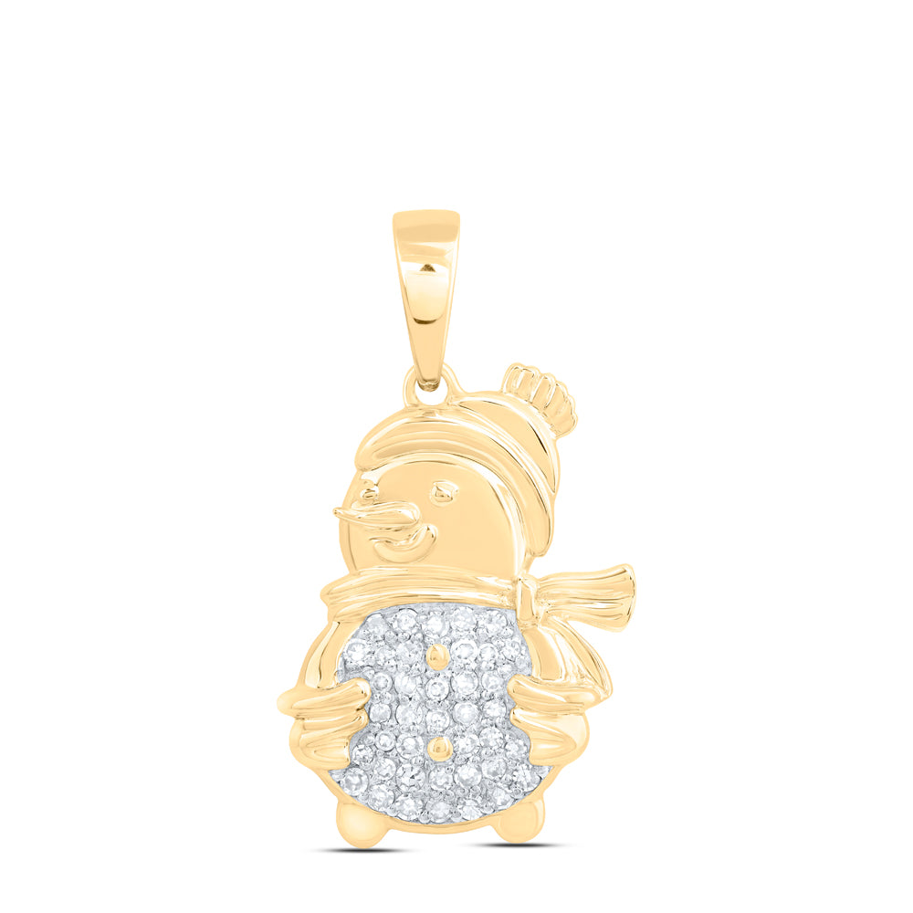 0.21 Ctw Natural Diamond Snowman Pendant in 10k Yellow Gold