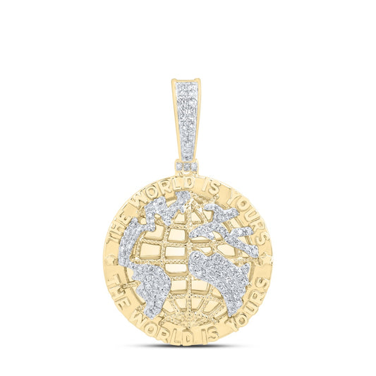 0.47 Ctw Natural Diamond The World Is Yours Globe World Pendant in 10k Yellow Gold