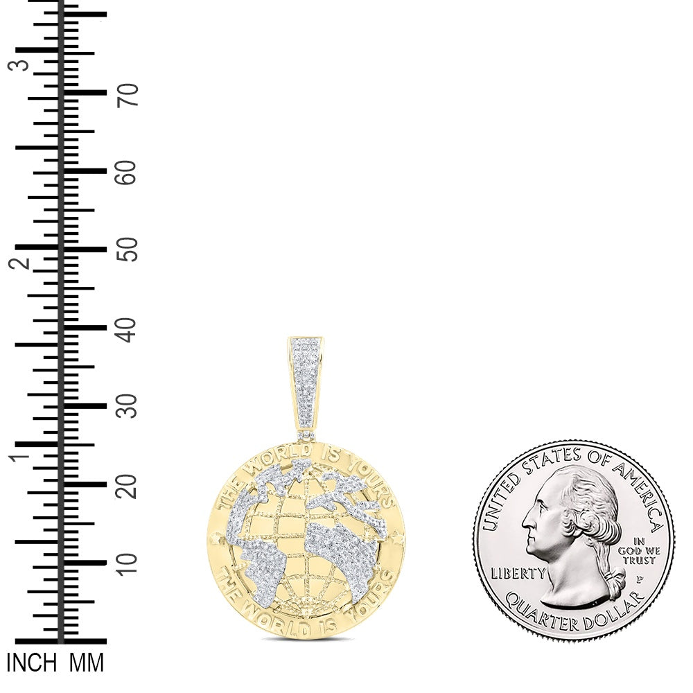 0.93 Ctw Natural Diamond The World Is Yours Globe World Pendant in 10k Yellow Gold