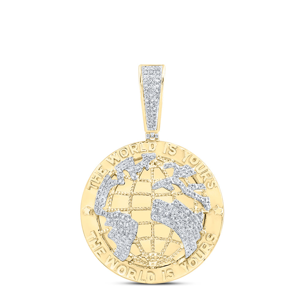 0.93 Ctw Natural Diamond The World Is Yours Globe World Pendant in 10k Yellow Gold