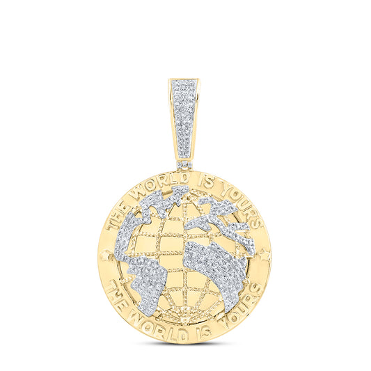 0.93 Ctw Natural Diamond The World Is Yours Globe World Pendant in 10k Yellow Gold