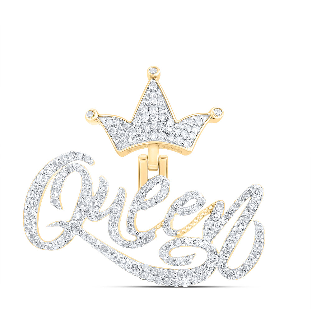 0.76 Ctw Natural Diamond Gueen Hiphop Name Pendant in 10k Yellow Gold