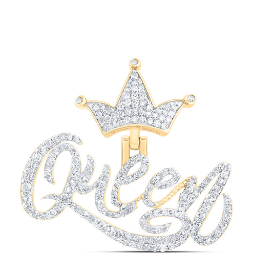 0.76 Ctw Natural Diamond Gueen Hiphop Name Pendant in 10k Yellow Gold