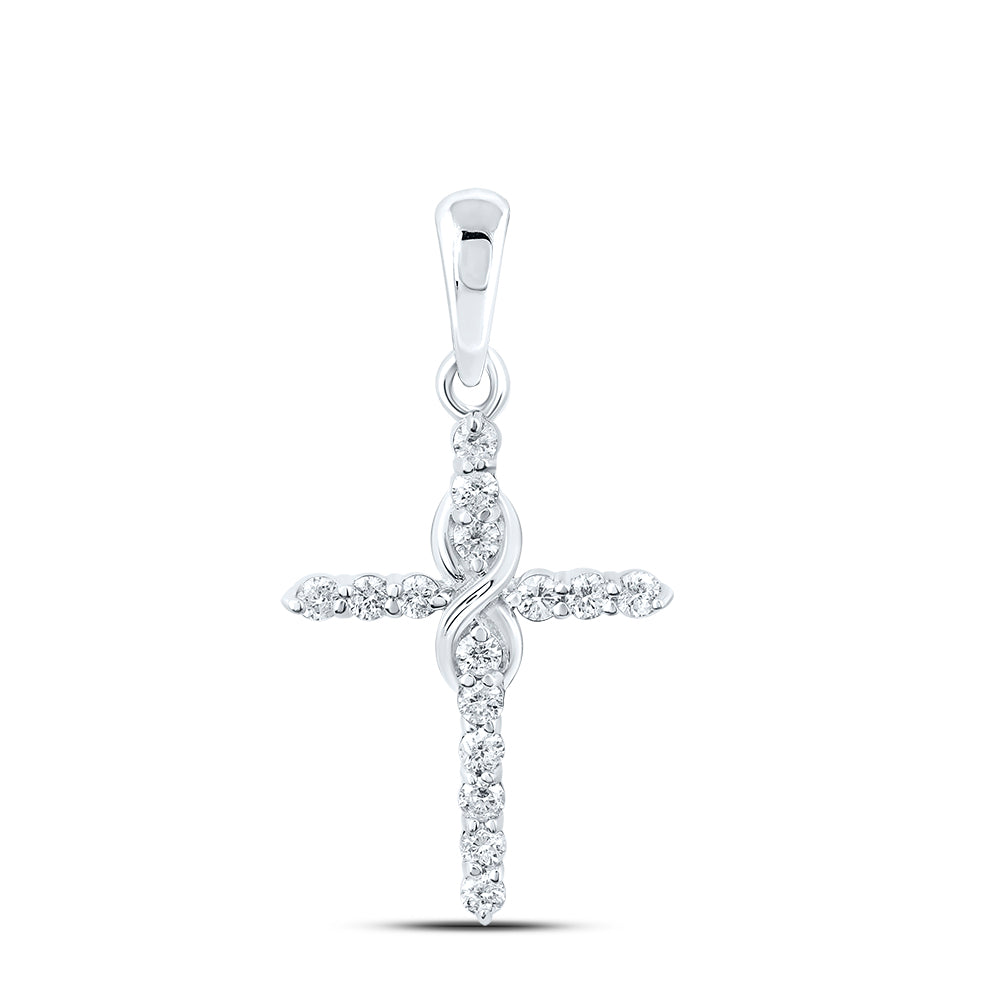 0.15 Ctw Natural Diamond Cross Gift Religious Pendant in 10k White Gold