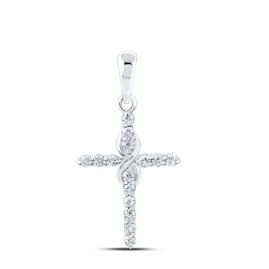 0.15 Ctw Natural Diamond Cross Gift Religious Pendant in 10k White Gold