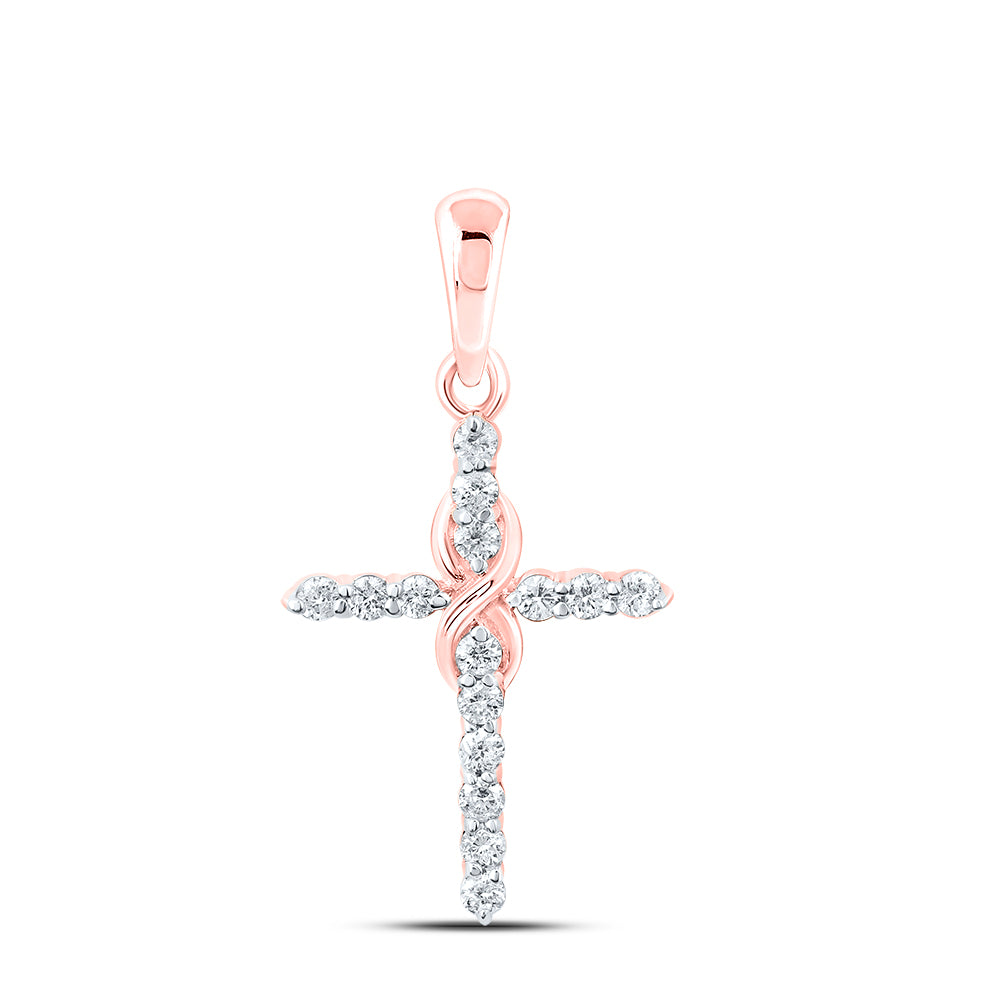 0.15 Ctw Natural Diamond Cross Gift Religious Pendant in 10k Rose Gold