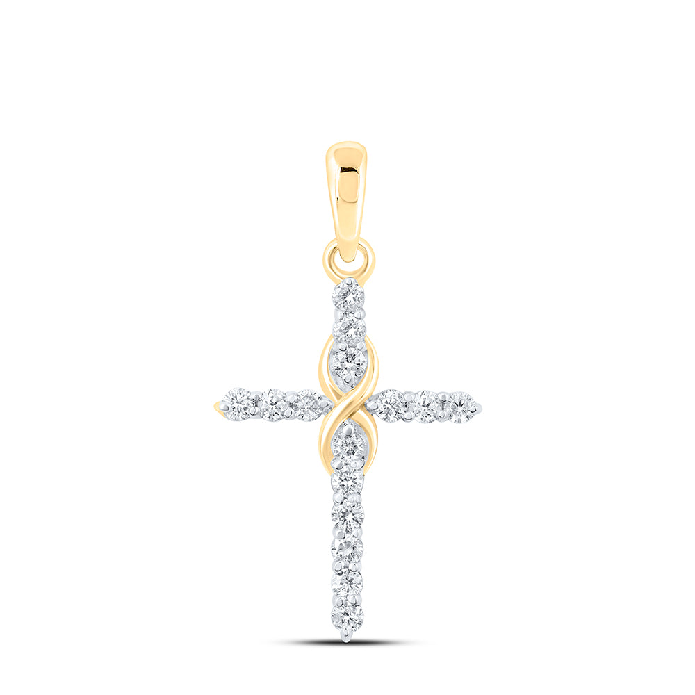 0.24 Ctw Natural Diamond Cross Infinity Pendant in 10k Yellow Gold