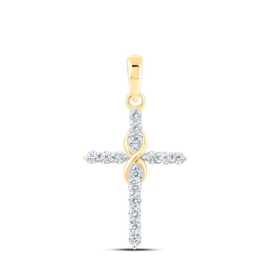 0.24 Ctw Natural Diamond Cross Infinity Pendant in 10k Yellow Gold