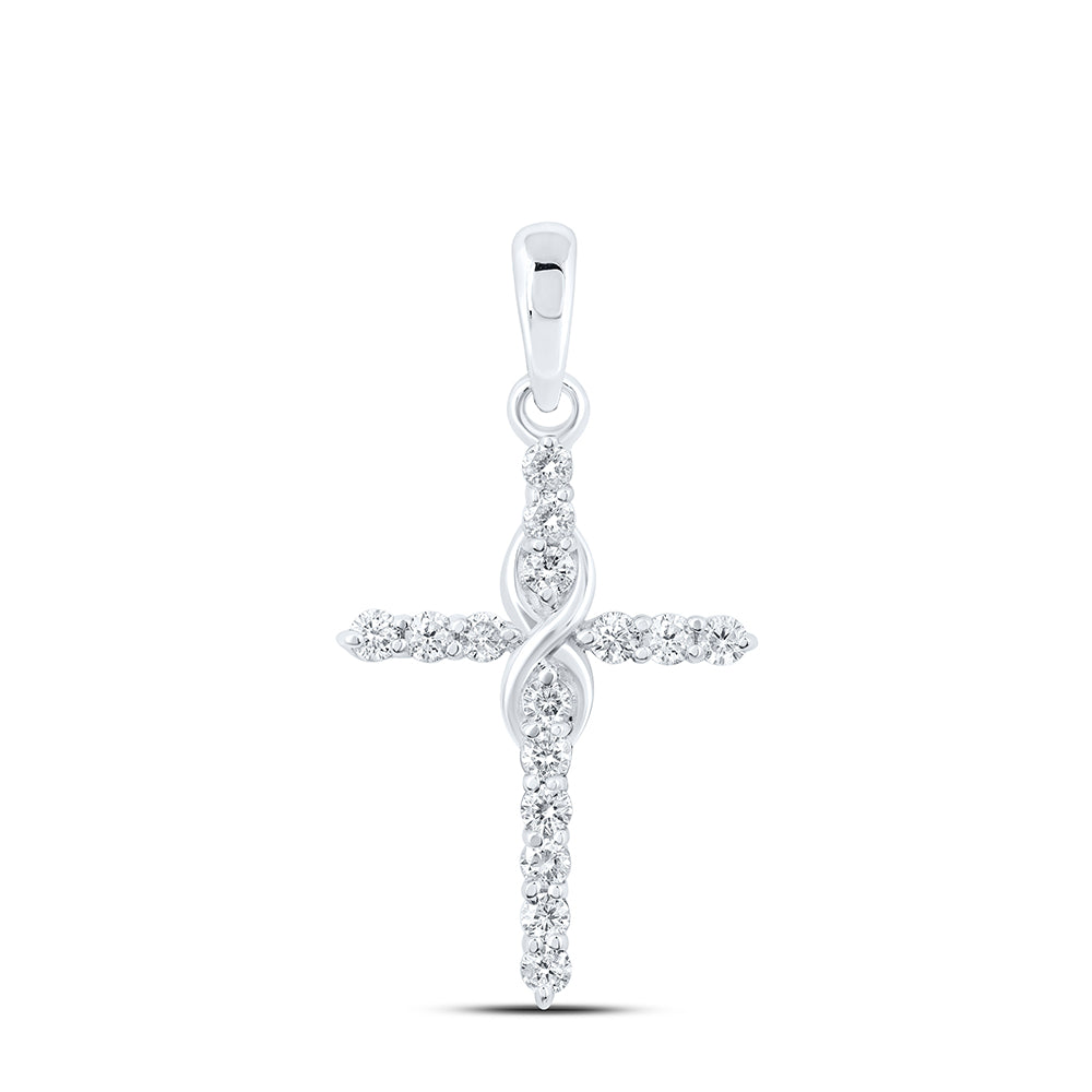 0.25 Ctw Natural Diamond Cross Infinity Pendant in 10k White Gold