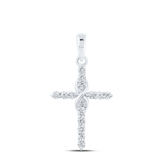 0.25 Ctw Natural Diamond Cross Infinity Pendant in 10k White Gold