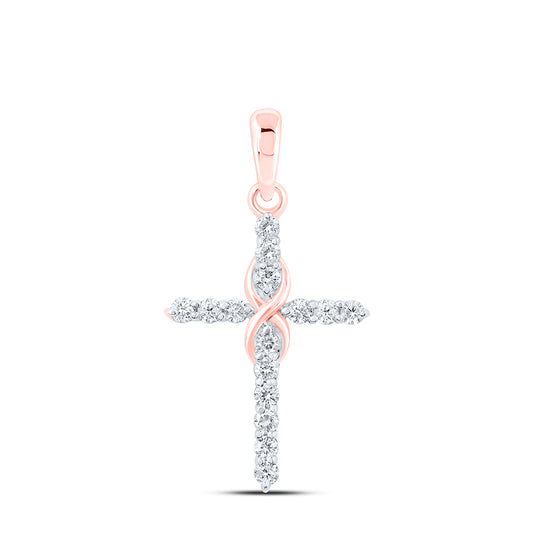 0.27 Ctw Natural Diamond Cross Infinity Pendant in 10k Rose Gold