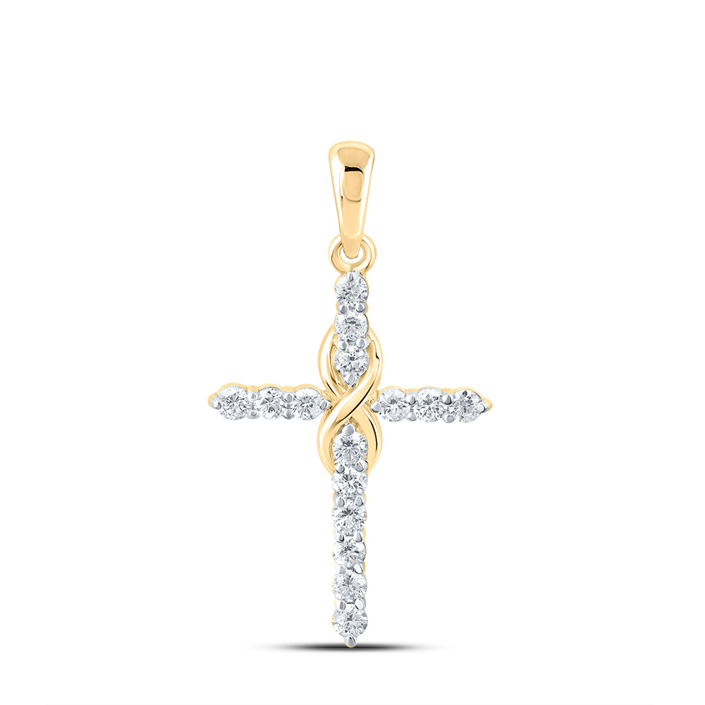 0.47 Ctw Natural Diamond Inifinity Design Cross Pendant in 10k Yellow Gold