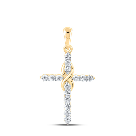 0.47 Ctw Natural Diamond Inifinity Design Cross Pendant in 10k Yellow Gold