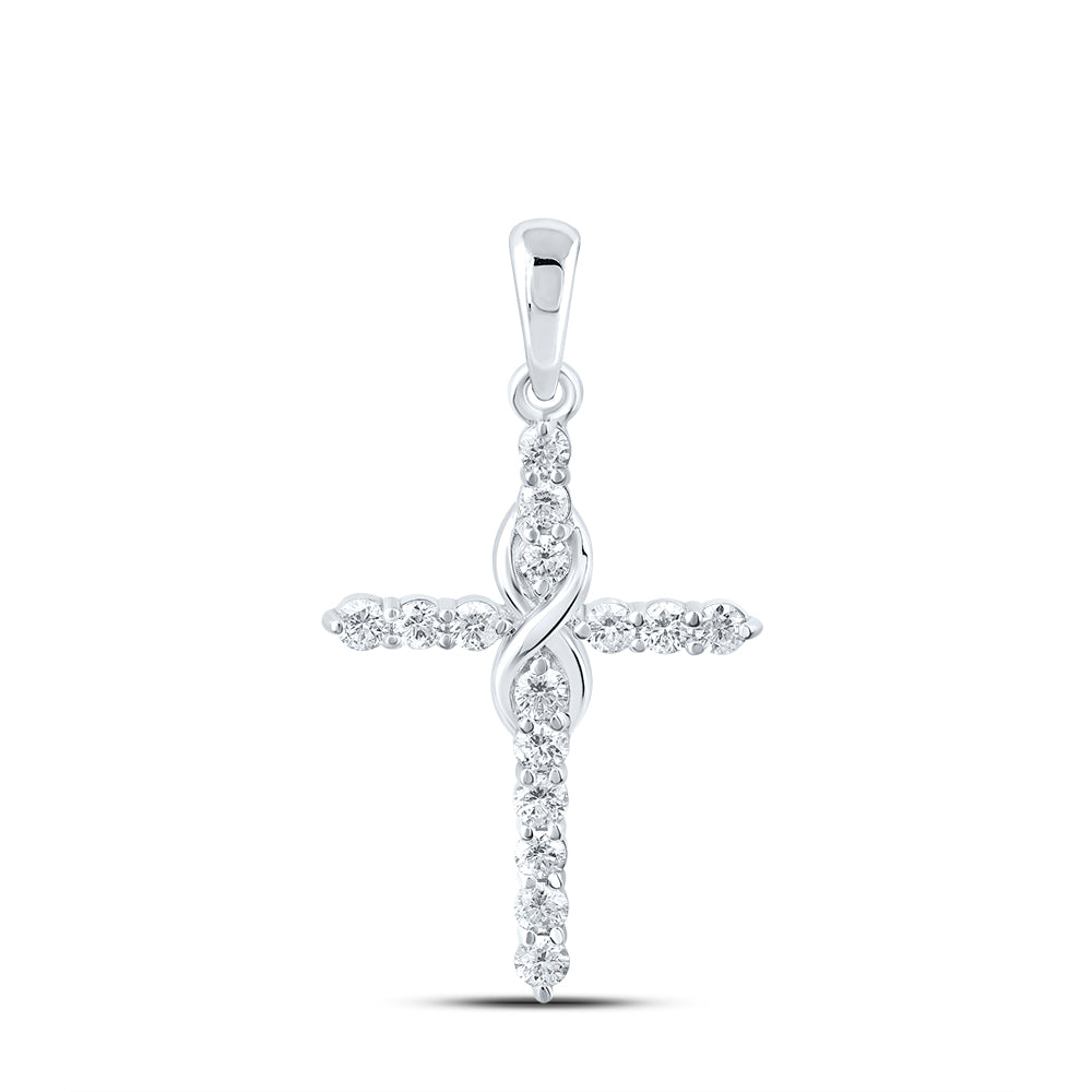 0.51 Ctw Natural Diamond Inifinity Design Cross Pendant in 10k White Gold