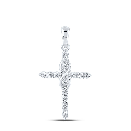 0.51 Ctw Natural Diamond Inifinity Design Cross Pendant in 10k White Gold
