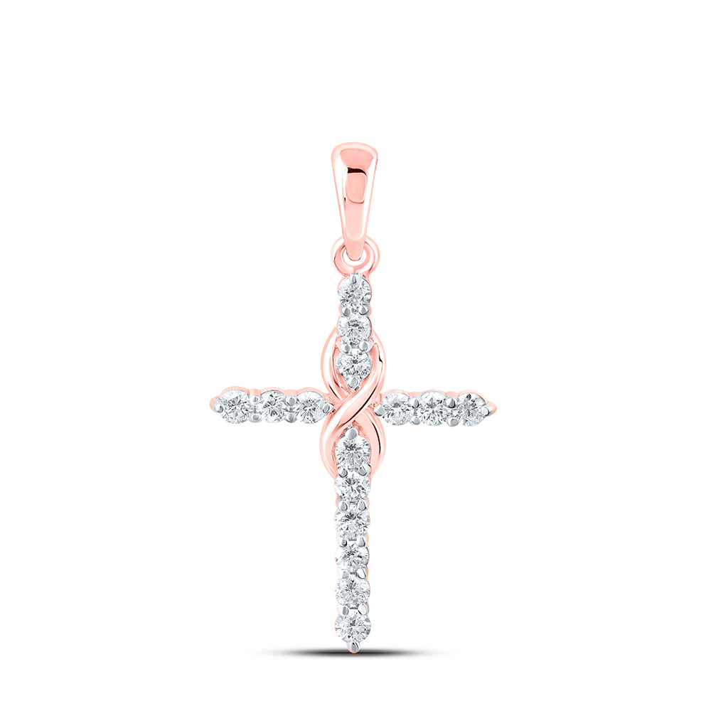 0.52 Ctw Natural Diamond Inifinity Design Cross Pendant in 10k Rose Gold