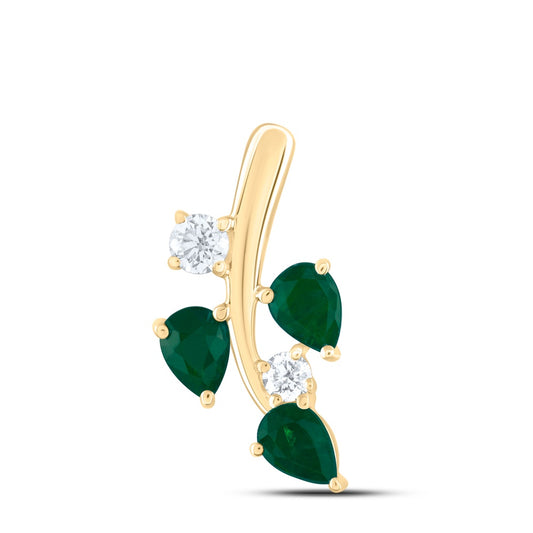 0.5 Ctw Natural Diamond Green Diamond Branch Leaves Pendant in 14k Yellow Gold