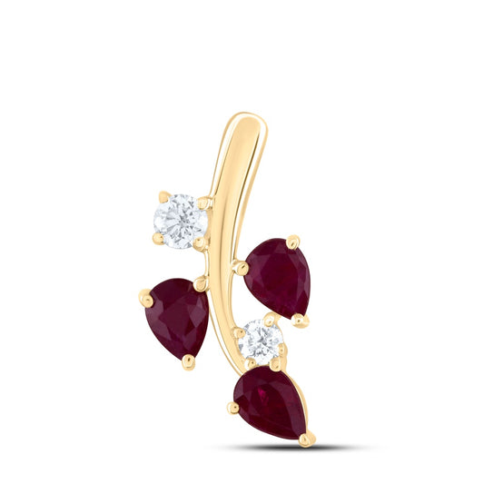 0.58 Ctw Natural Diamond Red Diamond Branch Leaves Pendant in 14k Yellow Gold