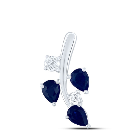 0.67 Ctw Natural Diamond Blue Diamond Branch Leaves Pendant in 14k White Gold