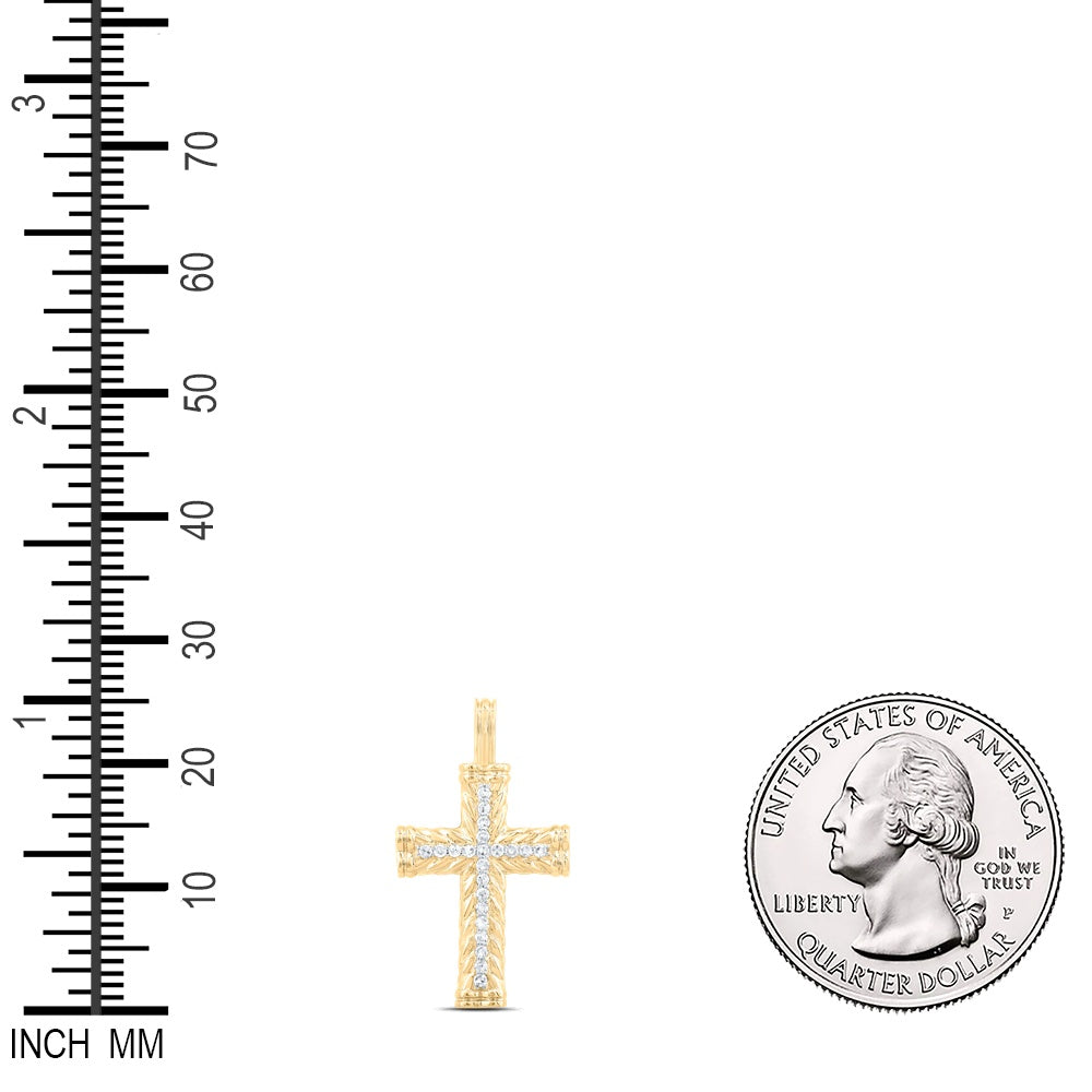 0.11 Ctw Natural Diamond Cross Religious Pendant in 10k Yellow Gold